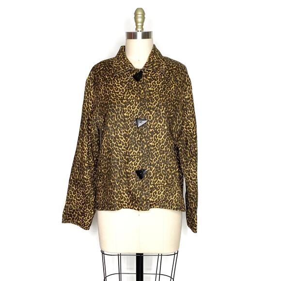 Vintage 90s {Painted Pony} Leopard Print Waxed Cotton Jacket Womens Medium - Picture 3 of 10
